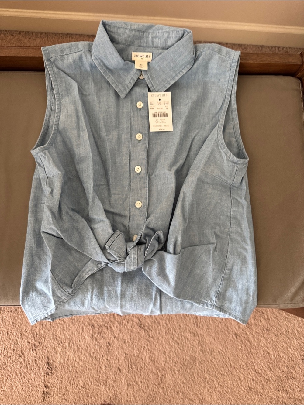 Crewcuts Light Blue Tie-Front Sleeveless Button-Down Shirt